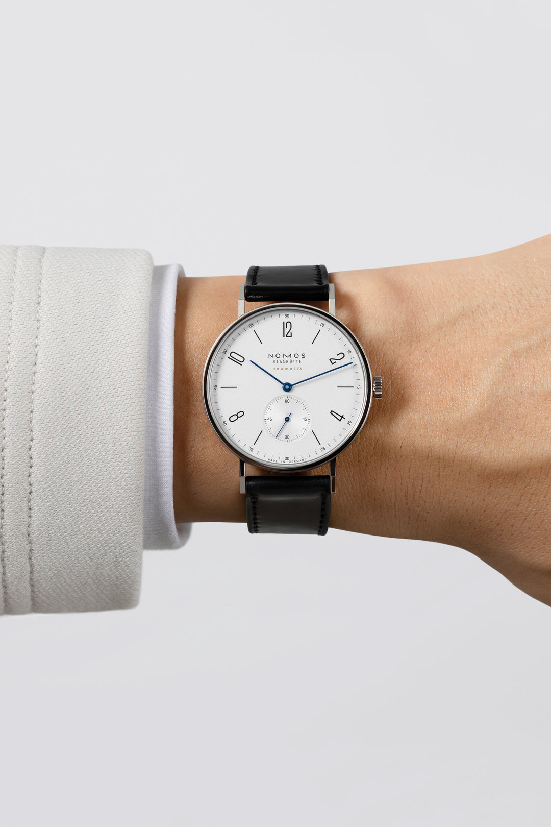 NOMOS Tangente 38.5mm Galvanized, white silver-plated Dial Black Horween Genuine Shell Cordovan remborde, hand-stitched Strap