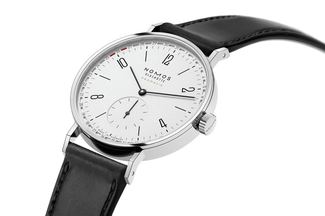 NOMOS Tangente 38.5mm Galvanized, white silver-plated Dial Black Horween Genuine Shell Cordovan remborde, hand-stitched Strap