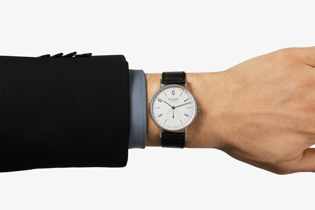 NOMOS Tangente 38.5mm Galvanized, white silver-plated Dial Black Horween Genuine Shell Cordovan remborde, hand-stitched Strap