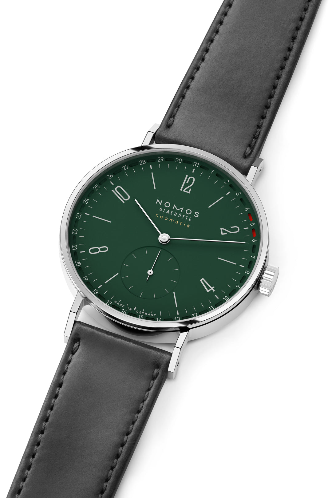 NOMOS Tangente 38.5mm Green Dial Black Horween Genuine Shell Cordovan remborde, hand-stitched Strap