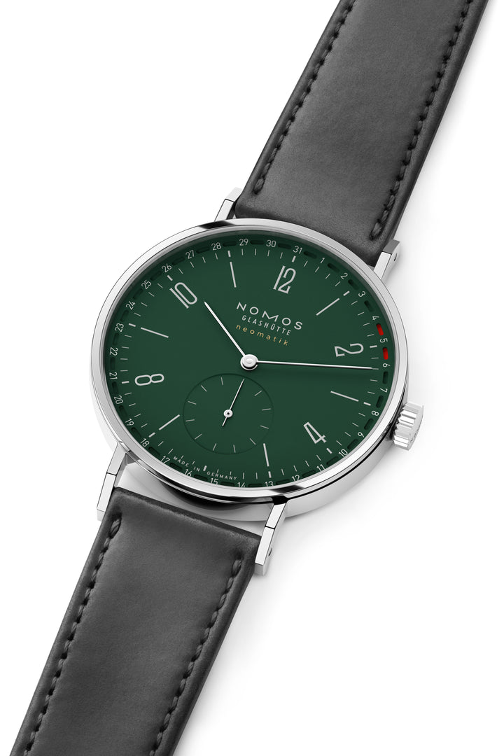NOMOS Tangente 38.5mm Green Dial Black Horween Genuine Shell Cordovan remborde, hand-stitched Strap