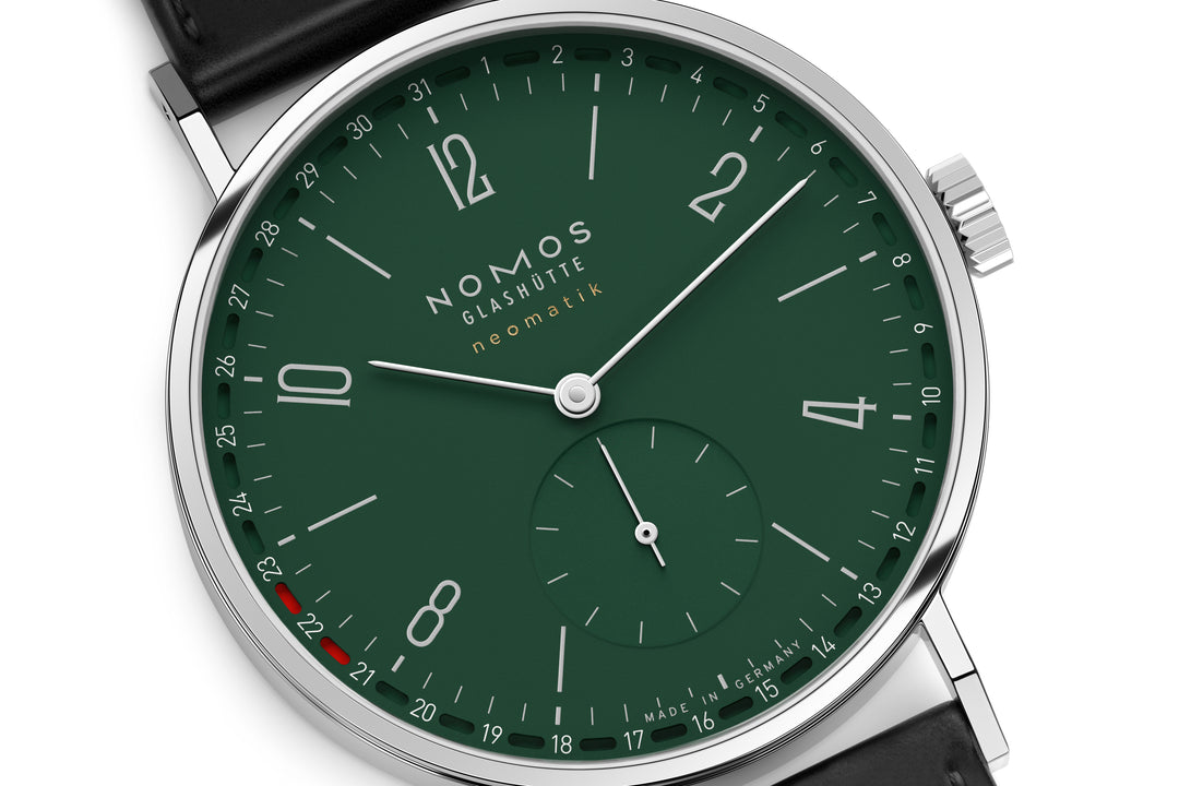 NOMOS Tangente 38.5mm Green Dial Black Horween Genuine Shell Cordovan remborde, hand-stitched Strap