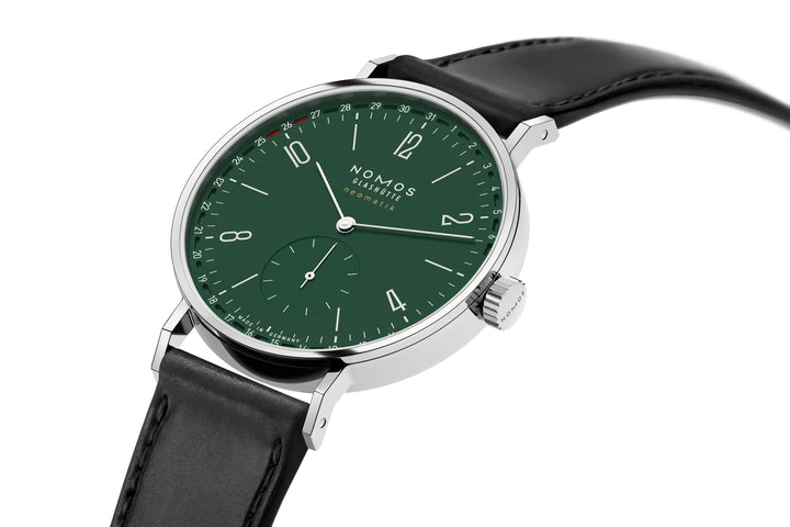 NOMOS Tangente 38.5mm Green Dial Black Horween Genuine Shell Cordovan remborde, hand-stitched Strap