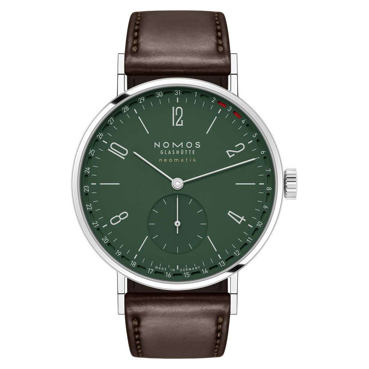 NOMOS Tangente 38.5mm Green Dial Black Horween Genuine Shell Cordovan remborde, hand-stitched Strap