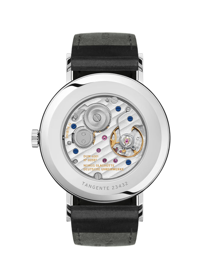 NOMOS Tangente 37.5mm Galvanized, white silver-plated Dial Black Horween Genuine Shell Cordovan Strap