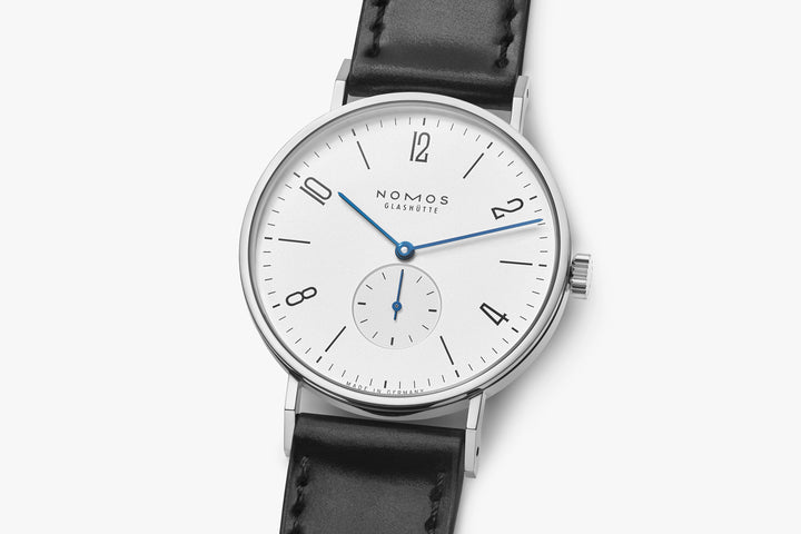 NOMOS Tangente 37.5mm Galvanized, white silver-plated Dial Black Horween Genuine Shell Cordovan Strap