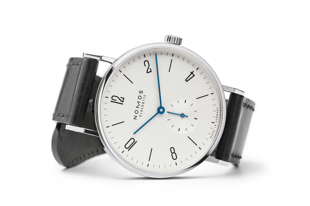 NOMOS Tangente 37.5mm Galvanized, white silver-plated Dial Black Horween Genuine Shell Cordovan Strap
