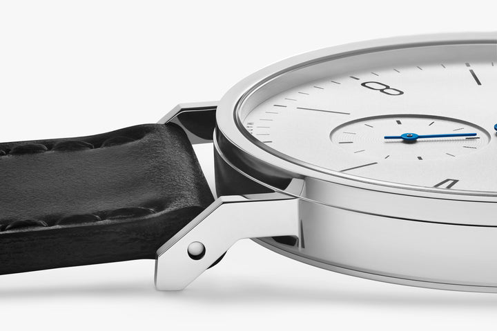 NOMOS Tangente 37.5mm Galvanized, white silver-plated Dial Black Horween Genuine Shell Cordovan Strap
