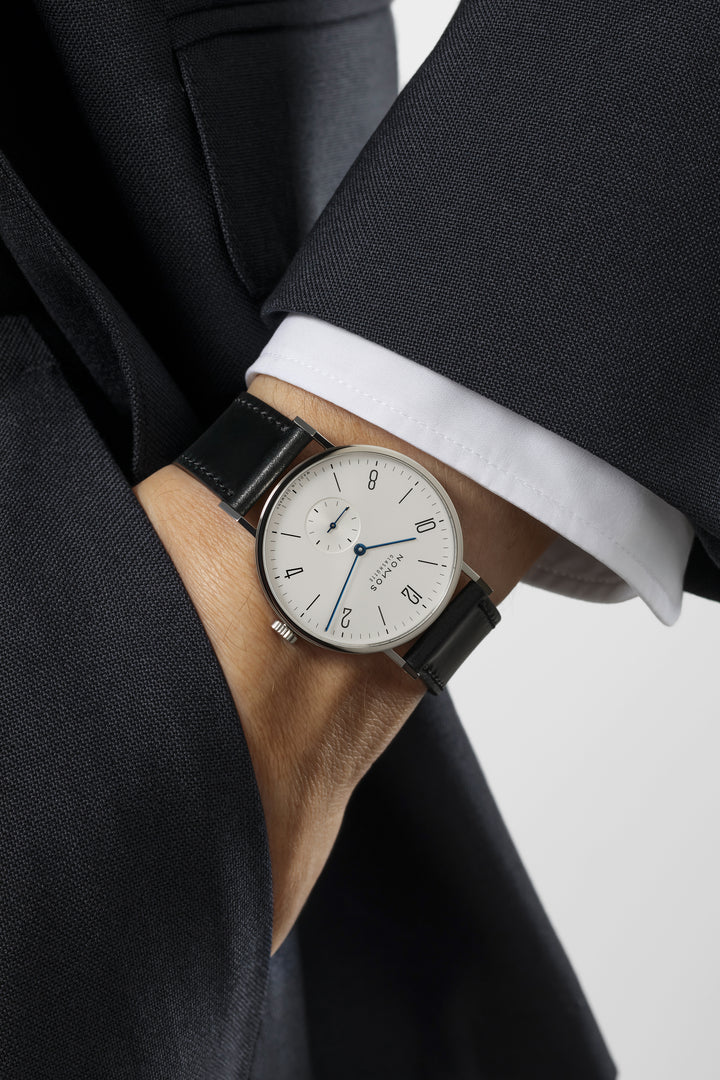 NOMOS Tangente 37.5mm Galvanized, white silver-plated Dial Black Horween Genuine Shell Cordovan Strap