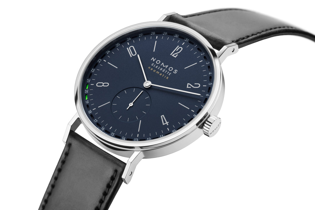 NOMOS Tangente 40.5mm Midnight blue Dial Black Horween Genuine Shell Cordovan remborde, hand-stitched Strap