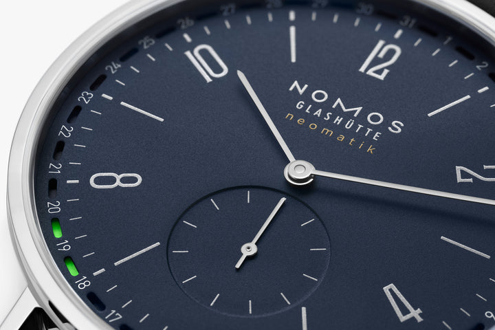 NOMOS Tangente 40.5mm Midnight blue Dial Black Horween Genuine Shell Cordovan remborde, hand-stitched Strap