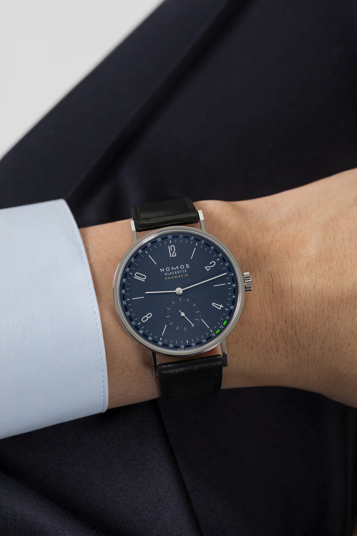 NOMOS Tangente 40.5mm Midnight blue Dial Black Horween Genuine Shell Cordovan remborde, hand-stitched Strap