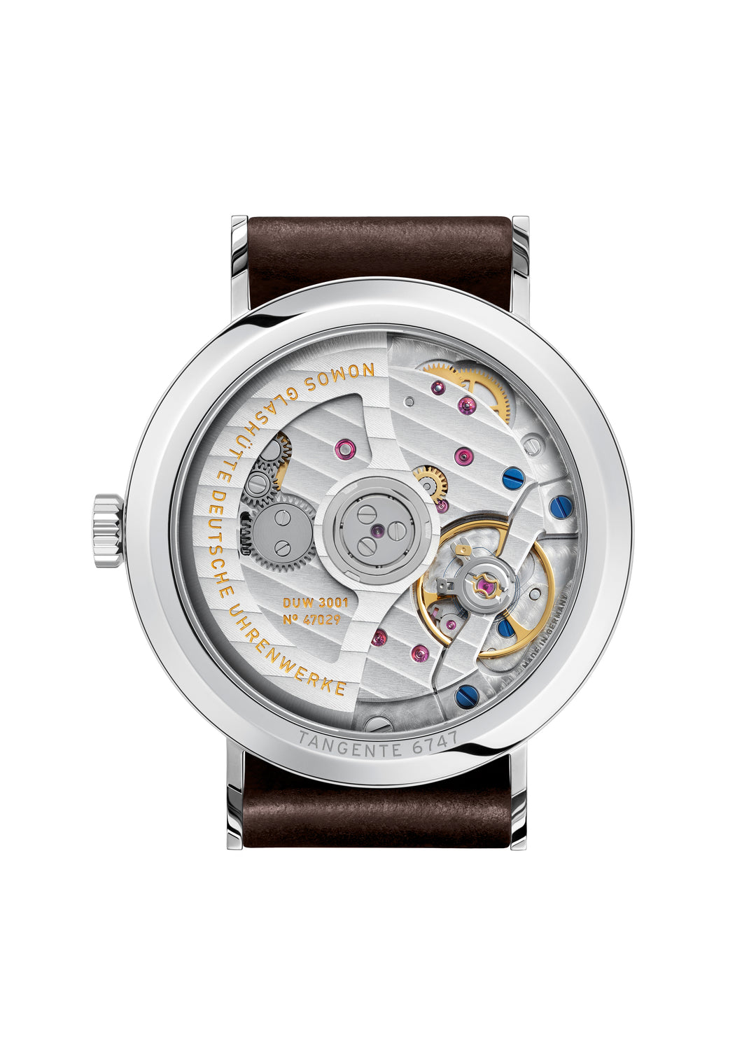 NOMOS Tangente 35mm Galvanized, white silver-plated Dial Brown Horween Genuine Shell Cordovan remborde, hand-stitched Strap