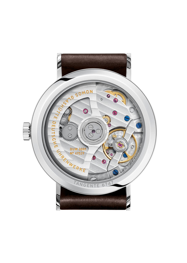 NOMOS Tangente 35mm Galvanized, white silver-plated Dial Brown Horween Genuine Shell Cordovan remborde, hand-stitched Strap