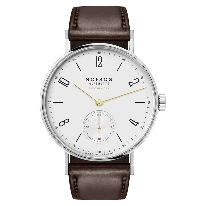 NOMOS Tangente 35mm Galvanized, white silver-plated Dial Brown Horween Genuine Shell Cordovan remborde, hand-stitched Strap