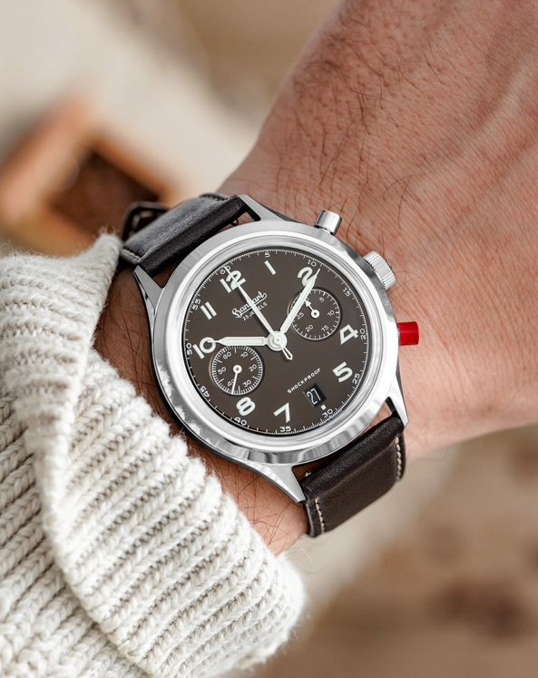 Hanhart X Porsche Fahrer Magazin 417 ES Mocha Flyback Date 42mm Mocha-brown Dial Brown Strap