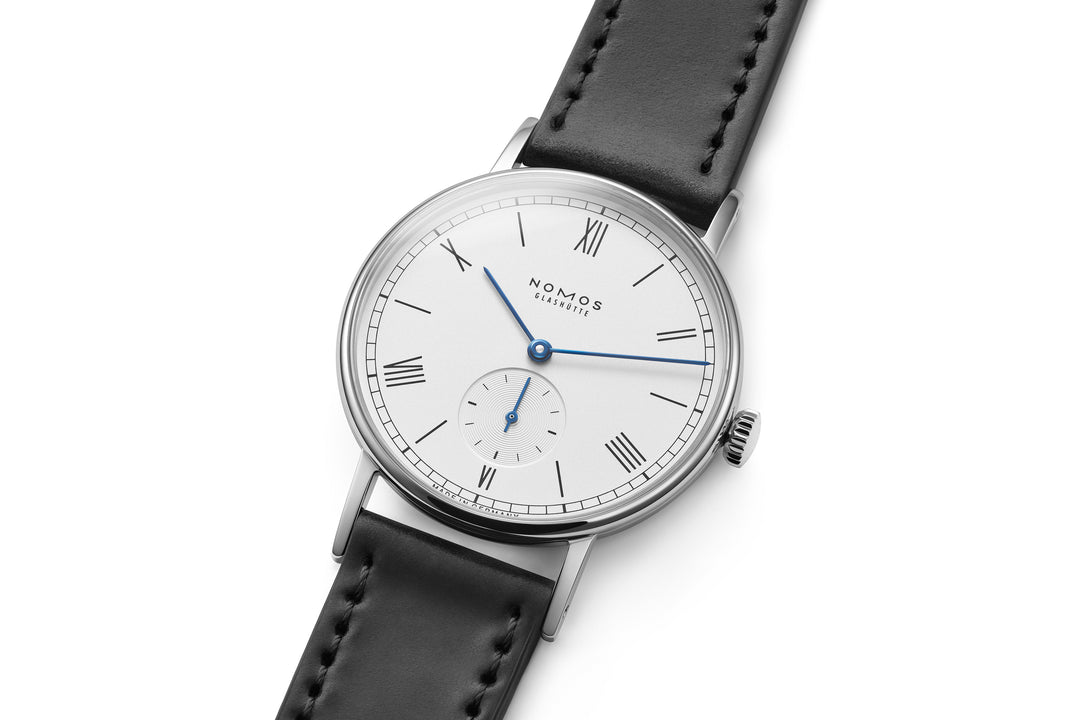NOMOS Ludwig 35mm Galvanized, white silver-plated Dial Black Horween Genuine Shell Cordovan Strap