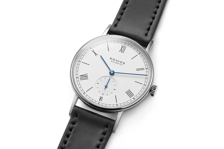NOMOS Ludwig 35mm Galvanized, white silver-plated Dial Black Horween Genuine Shell Cordovan Strap