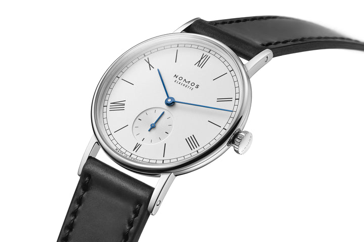 NOMOS Ludwig 35mm Galvanized, white silver-plated Dial Black Horween Genuine Shell Cordovan Strap