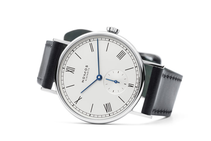 NOMOS Ludwig 35mm Galvanized, white silver-plated Dial Black Horween Genuine Shell Cordovan Strap