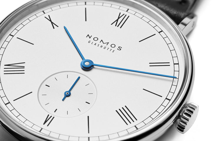 NOMOS Ludwig 35mm Galvanized, white silver-plated Dial Black Horween Genuine Shell Cordovan Strap