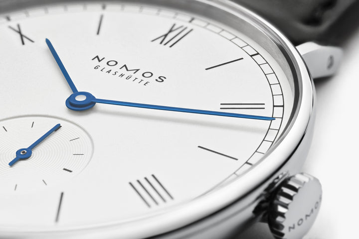 NOMOS Ludwig 35mm Galvanized, white silver-plated Dial Black Horween Genuine Shell Cordovan Strap