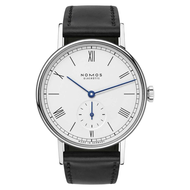 NOMOS Ludwig 35mm Galvanized, white silver-plated Dial Black Horween Genuine Shell Cordovan Strap