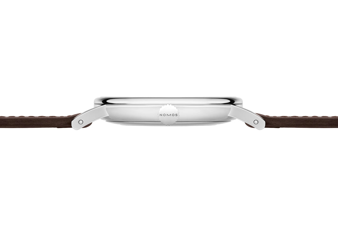 NOMOS Ludwig 37.5mm White laquered, high polished Dial Brown Horween Genuine Shell Cordovan Strap