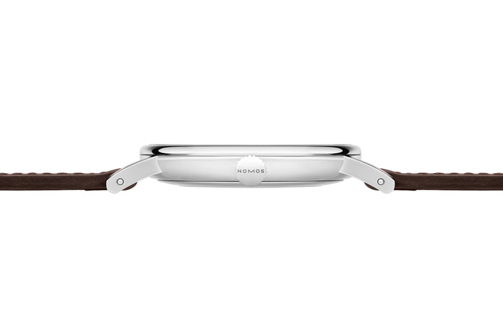 NOMOS Ludwig 37.5mm White laquered, high polished Dial Brown Horween Genuine Shell Cordovan Strap