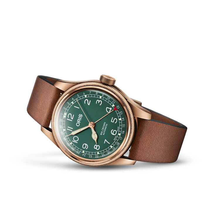 Oris Big Crown 40mm Dark Green Dial Brown Leather Strap