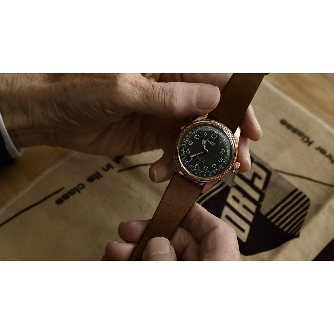Oris Big Crown 40mm Dark Green Dial Brown Leather Strap