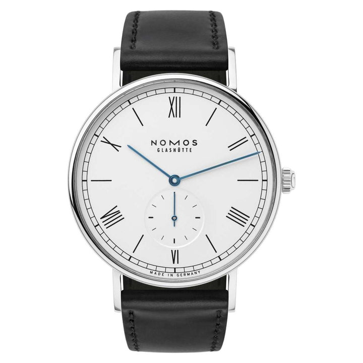 NOMOS Ludwig 40mm Galvanized, white silver-plated Dial Black Horween Genuine Shell Cordovan Strap