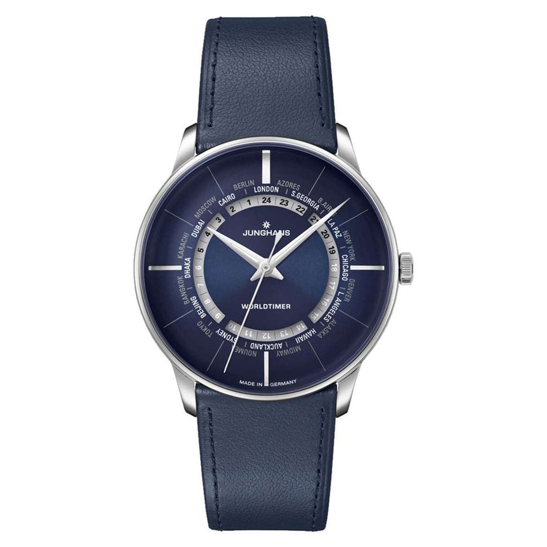 Junghans Meister Worldtimer 40.4mm Navy Dial Navy Leather Strap