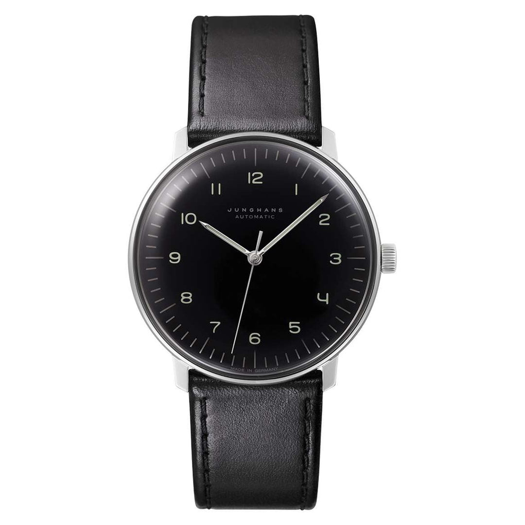 Junghans max bill Automatic 38mm Black Dial Black Leather Strap