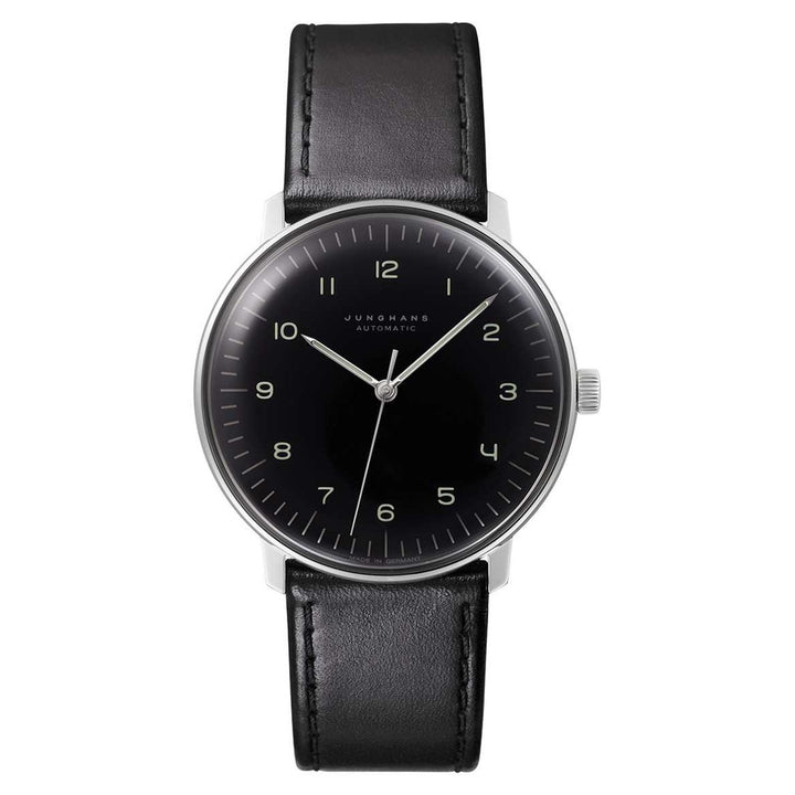 Junghans max bill Automatic 38mm Black Dial Black Leather Strap