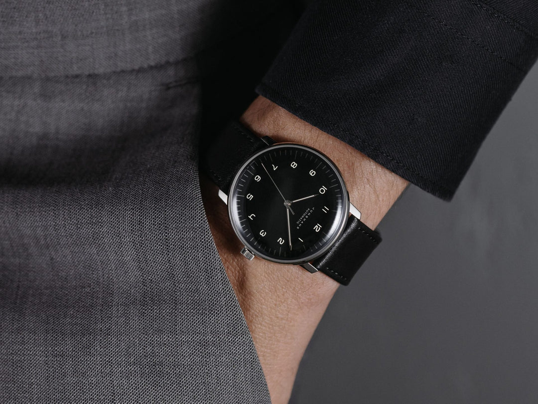 Junghans max bill Automatic 38mm Black Dial Black Leather Strap