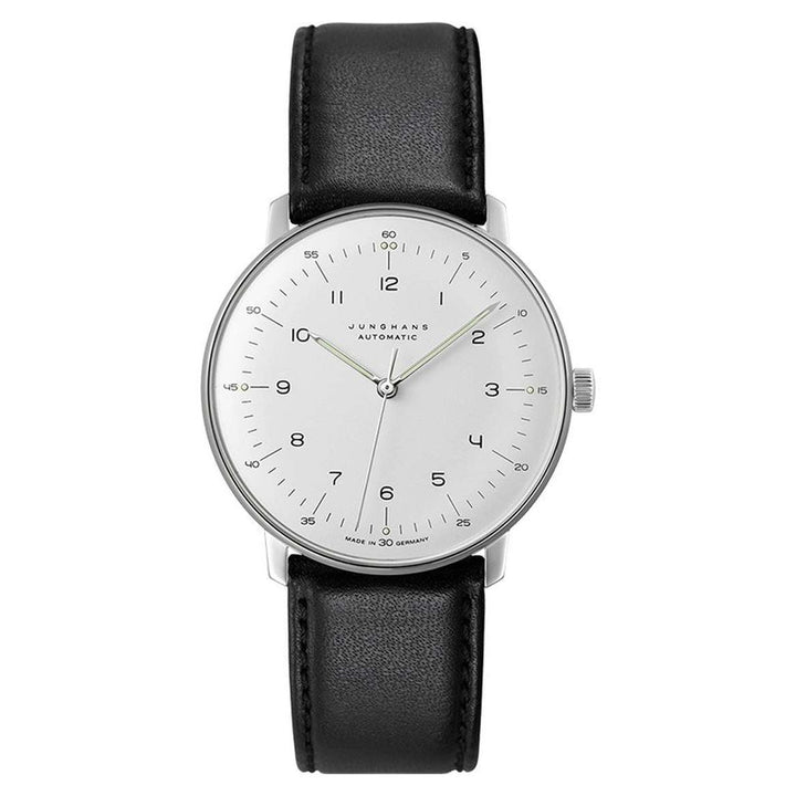 Junghans max bill Automatic 38mm White Dial Black Leather Strap