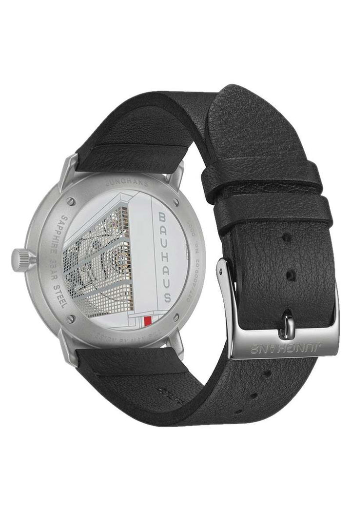 Junghans max bill Automatic Bauhaus 38mm White Dial Black Leather Strap