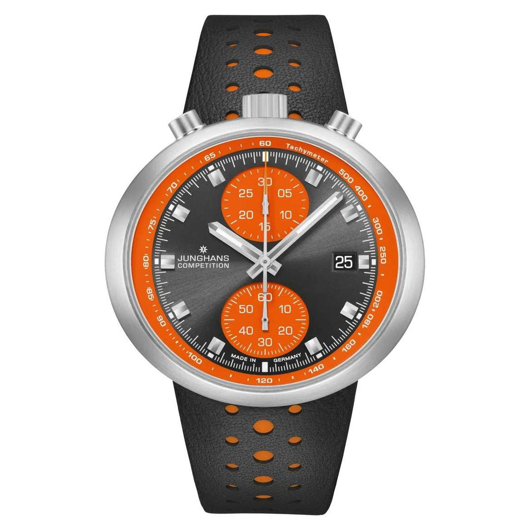 Junghans Sport 1972 Competition 45.5mm Orange & Anthracite Dial Orange & Black Leather Strap