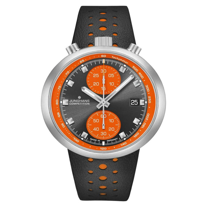 Junghans Sport 1972 Competition 45.5mm Orange & Anthracite Dial Orange & Black Leather Strap