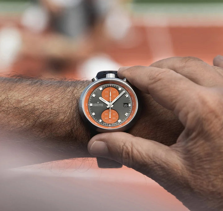 Junghans Sport 1972 Competition 45.5mm Orange & Anthracite Dial Orange & Black Leather Strap