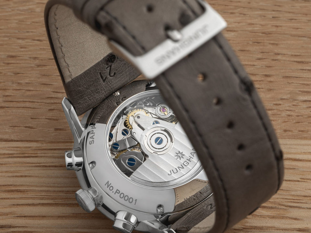 Junghans Meister Chronoscope 40.7mm Beige Dial Light Grey Ostrich Leather Strap