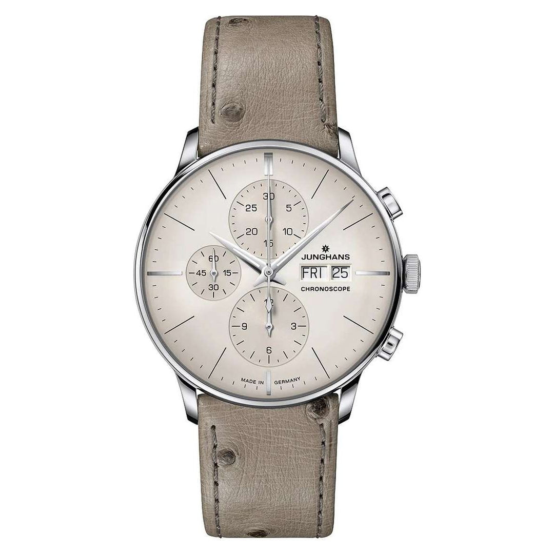 Junghans Meister Chronoscope 40.7mm Beige Dial Light Grey Ostrich Leather Strap