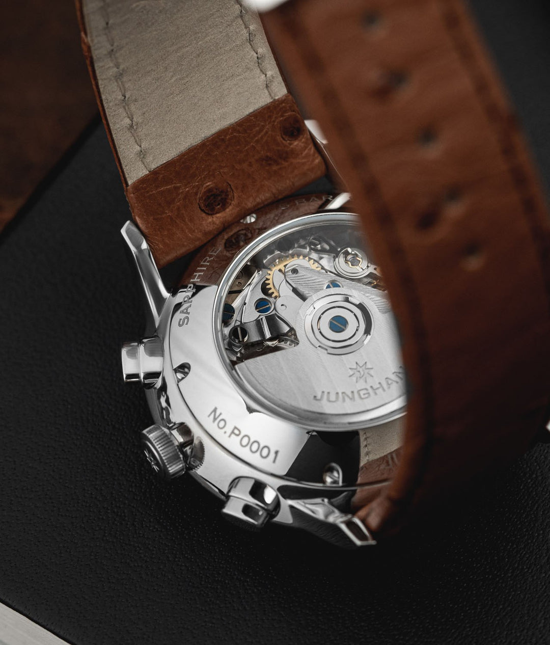 Junghans Meister Chronoscope 40.7mm Sapphire Grey Dial Brown Ostrich Leather Strap