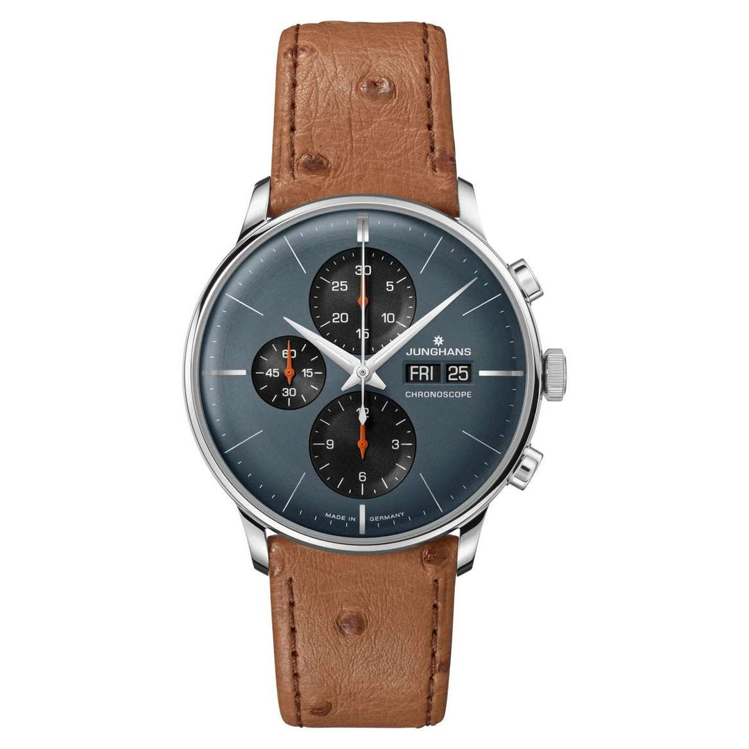Junghans Meister Chronoscope 40.7mm Sapphire Grey Dial Brown Ostrich Leather Strap