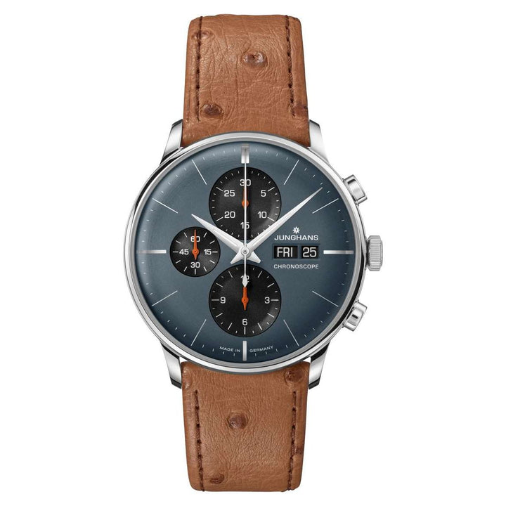 Junghans Meister Chronoscope 40.7mm Sapphire Grey Dial Brown Ostrich Leather Strap