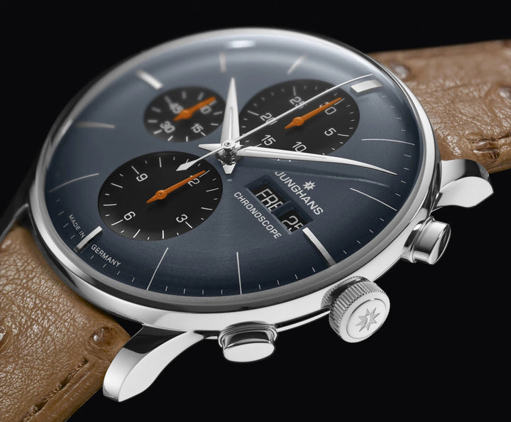 Junghans Meister Chronoscope 40.7mm Sapphire Grey Dial Brown Ostrich Leather Strap
