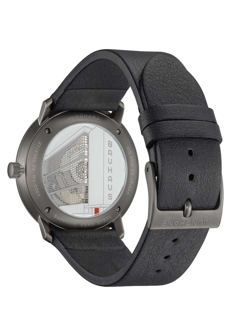 Junghans max bill Automatic Bauhaus 38mm Black Dial Black Leather Strap