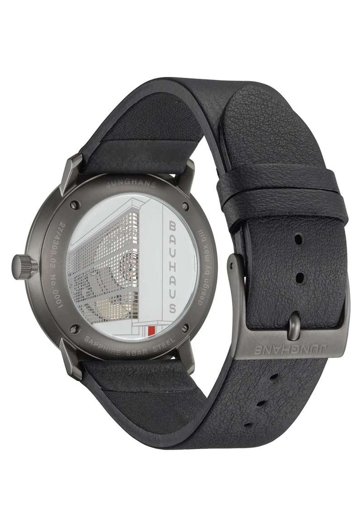 Junghans max bill Automatic Bauhaus 38mm Black Dial Black Leather Strap