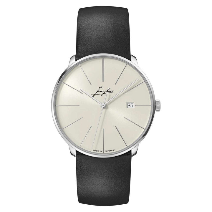 Junghans Meister Fein 39.5mm Beige Dial Black Leather Strap